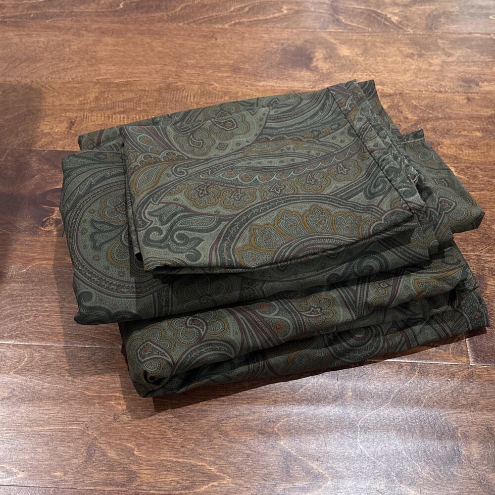Ralph Lauren Brianna Abstract Paisley Twin Sheet Set Flat Fitted Pillowcase 3 Pc